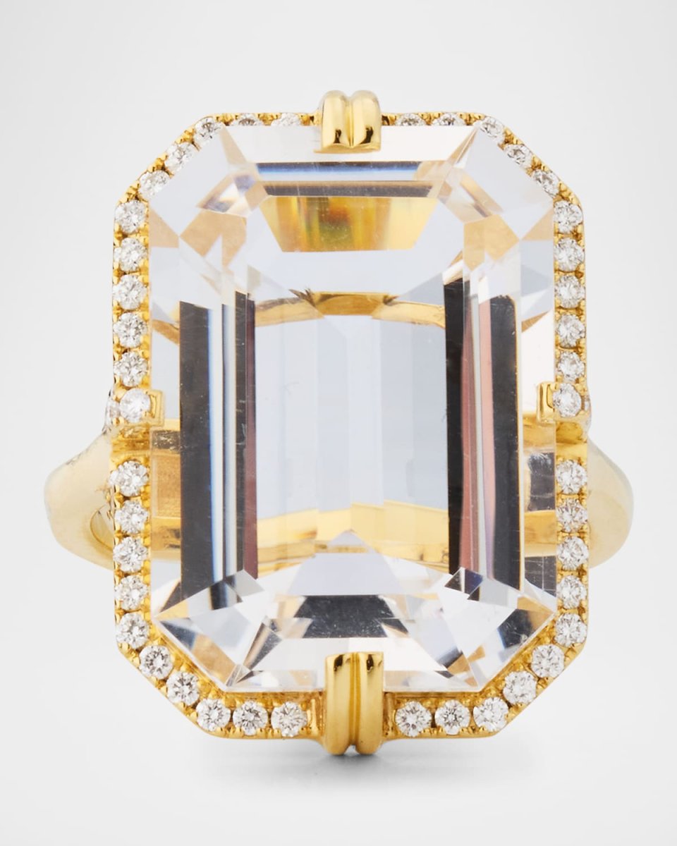 18K Yellow Gold Gossip Crystal Statement Ring with Diamonds